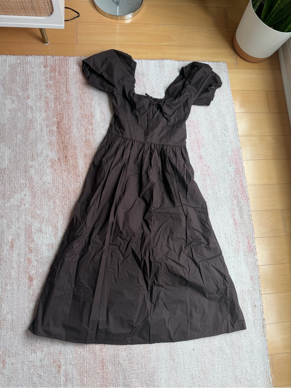 GAP Puff Sleeve Midi Dress in Dark Brown